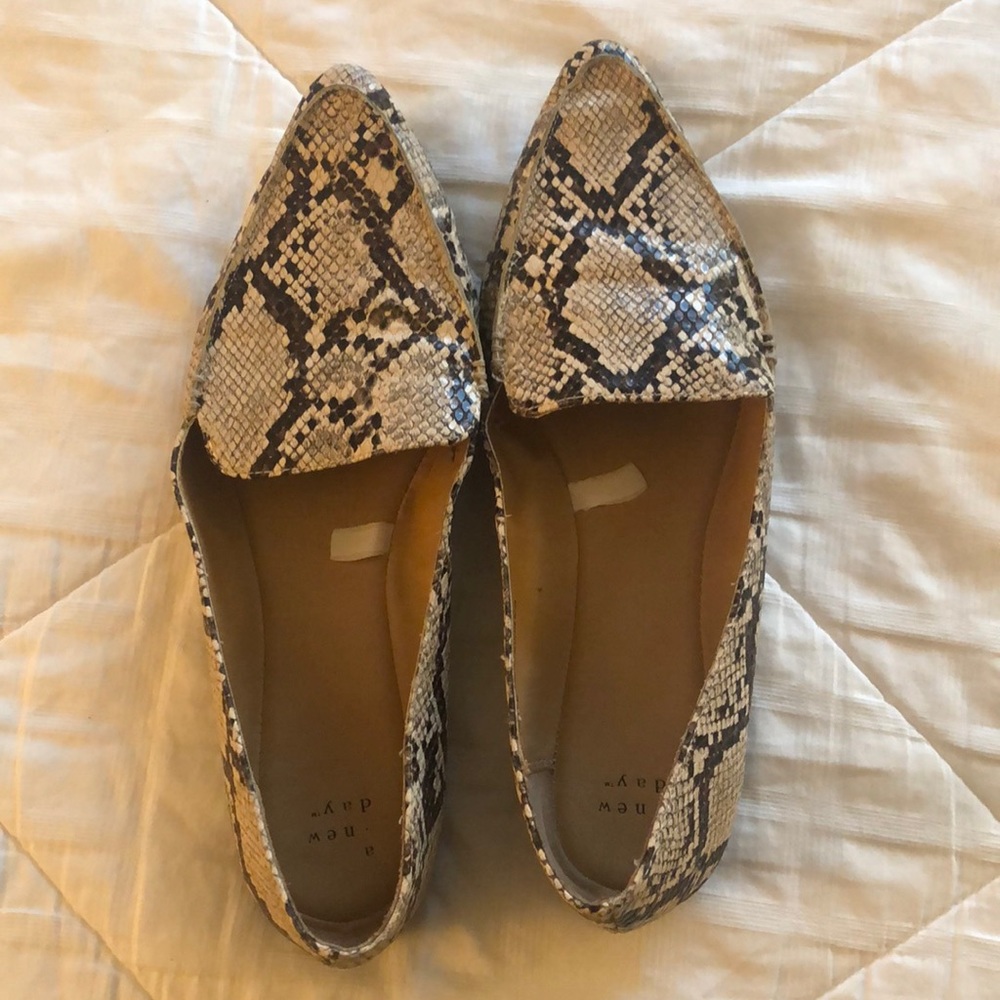 Faux snakeskin loafers